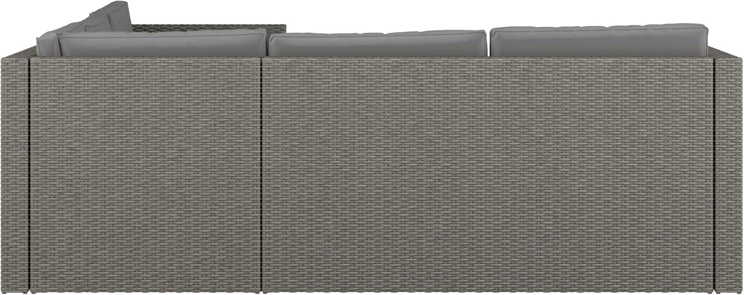 image:imageFlash Furniture Roan Patio Seating Set Wicker PE Rattan Frame LShaped Sectional with Side Lift Coffee Table Storage Back and Seat Cushions BrownNavyGray CushionsGray Frame