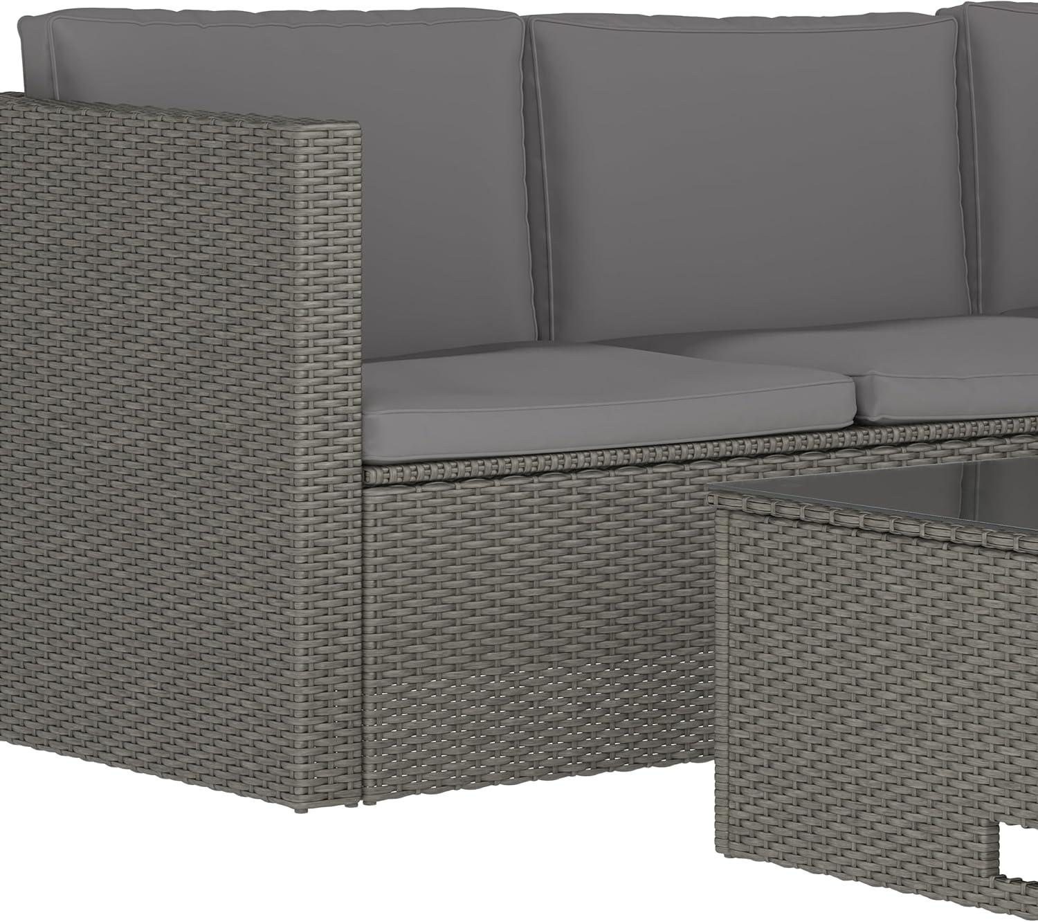 image:imageFlash Furniture Roan Patio Seating Set Wicker PE Rattan Frame LShaped Sectional with Side Lift Coffee Table Storage Back and Seat Cushions BrownNavyGray CushionsGray Frame