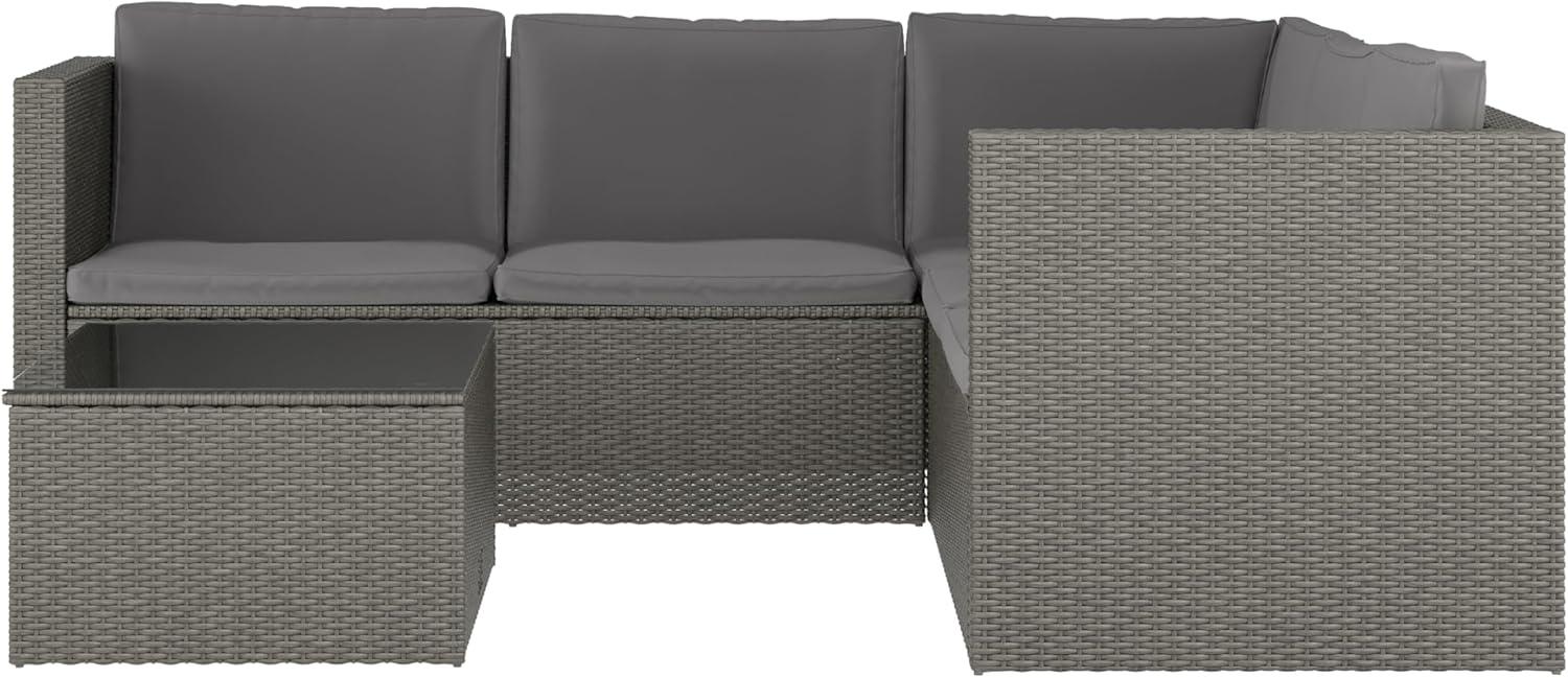 image:imageFlash Furniture Roan Patio Seating Set Wicker PE Rattan Frame LShaped Sectional with Side Lift Coffee Table Storage Back and Seat Cushions BrownNavyGray CushionsGray Frame