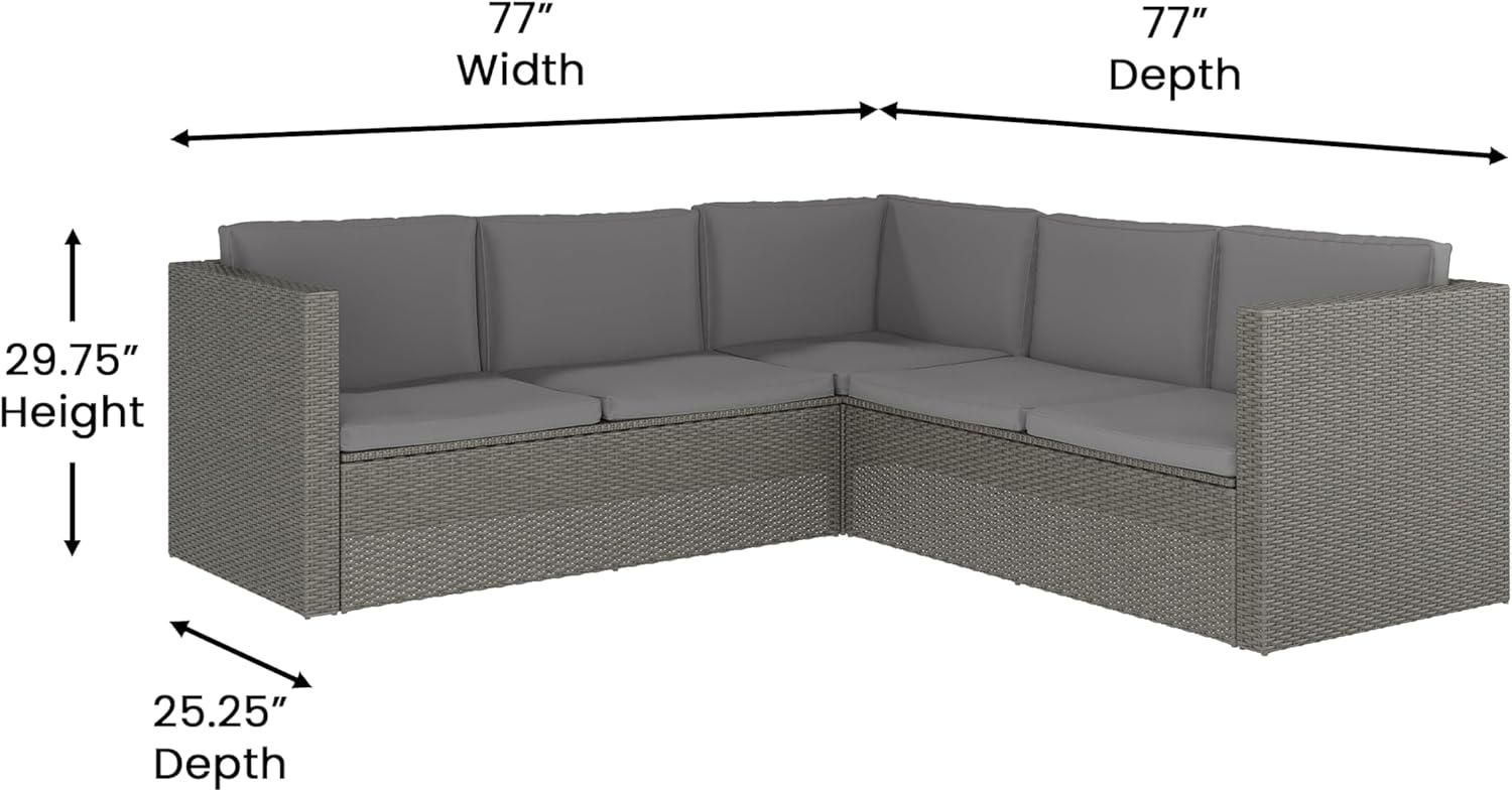 image:imageFlash Furniture Roan Patio Seating Set Wicker PE Rattan Frame LShaped Sectional with Side Lift Coffee Table Storage Back and Seat Cushions BrownNavyGray CushionsGray Frame