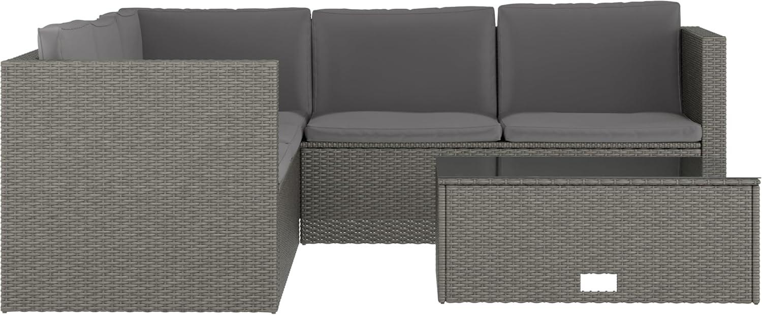image:imageFlash Furniture Roan Patio Seating Set Wicker PE Rattan Frame LShaped Sectional with Side Lift Coffee Table Storage Back and Seat Cushions BrownNavyGray CushionsGray Frame