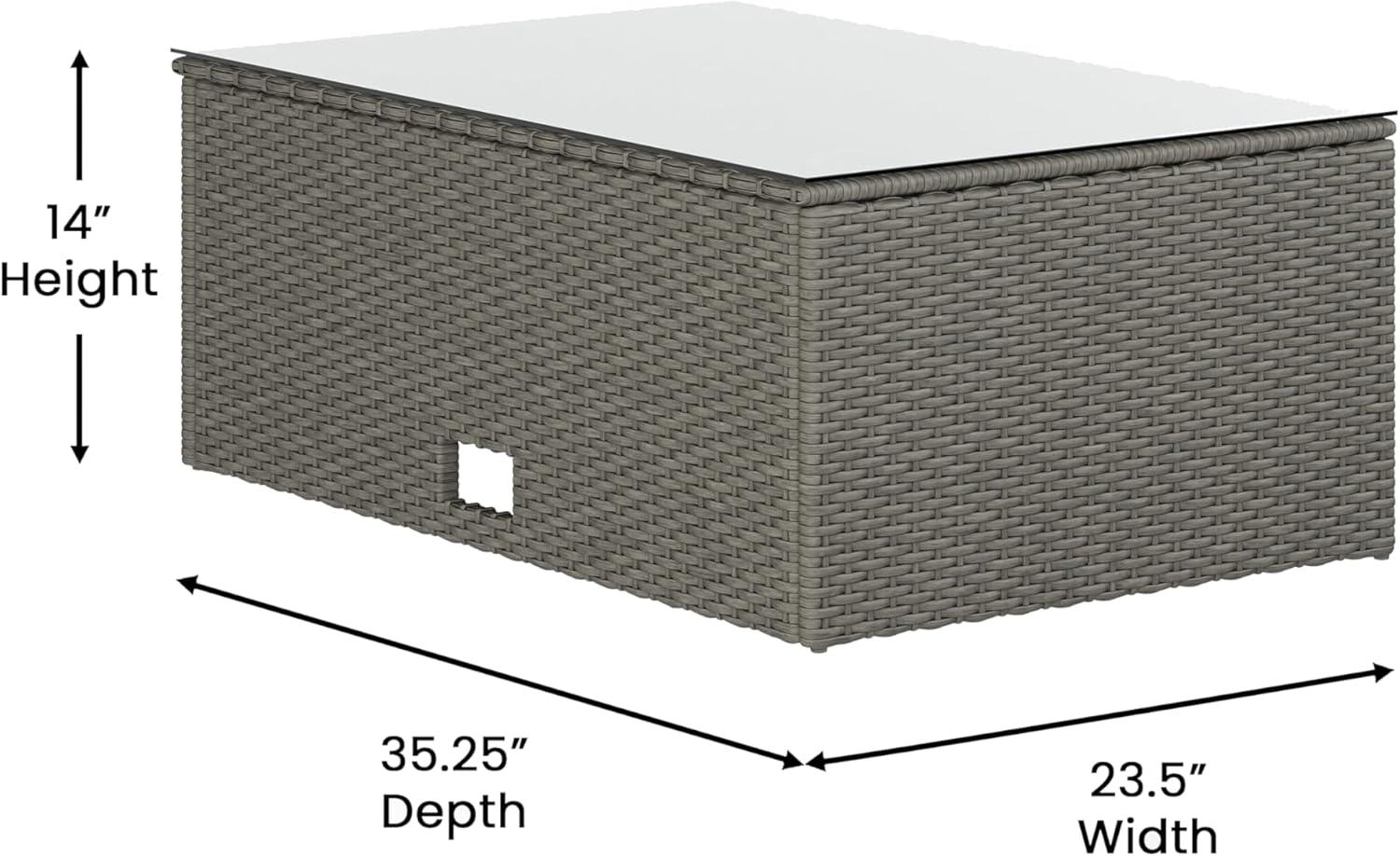 image:imageFlash Furniture Roan Patio Seating Set Wicker PE Rattan Frame LShaped Sectional with Side Lift Coffee Table Storage Back and Seat Cushions BrownNavyGray CushionsGray Frame
