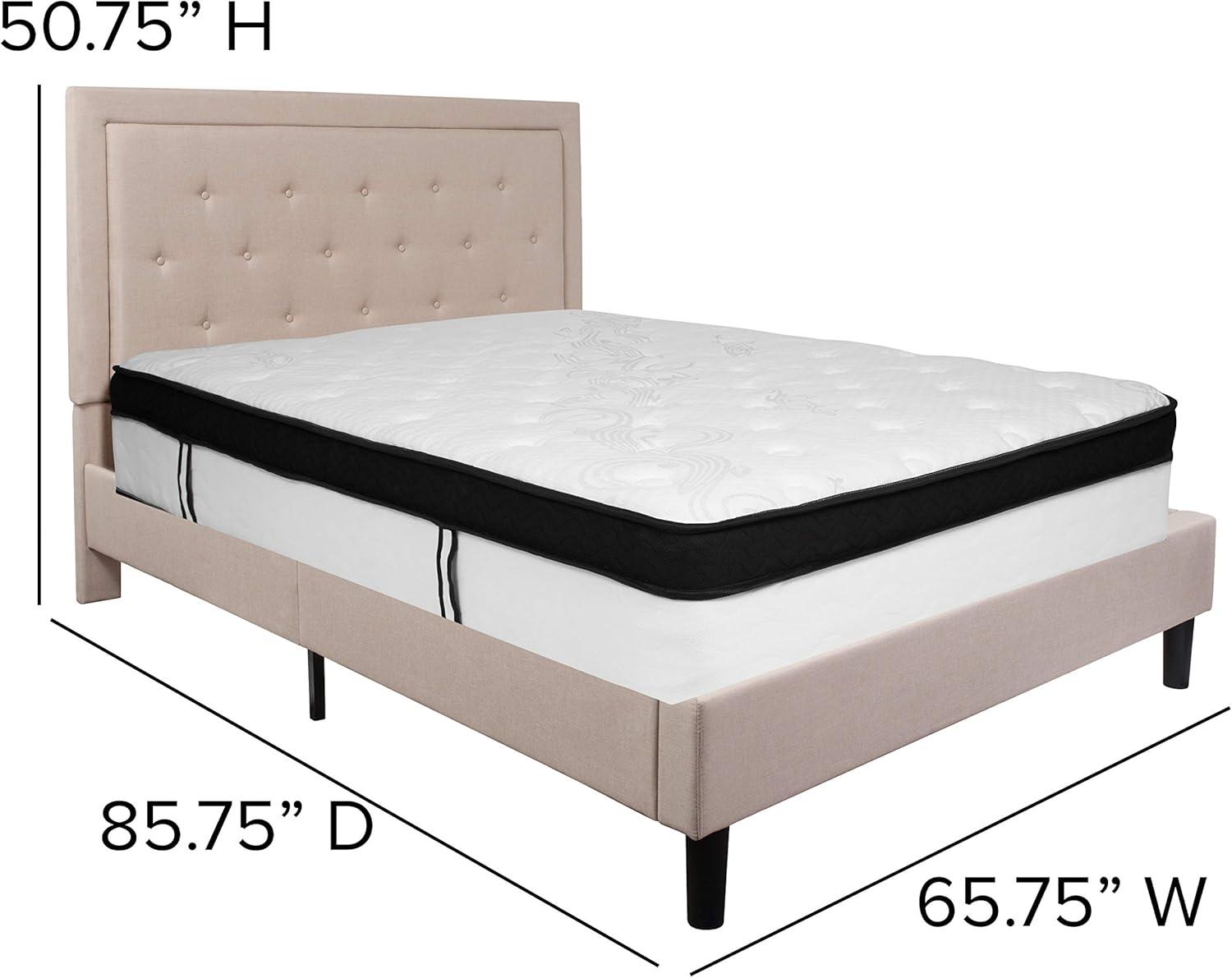 image:imageFlash Furniture Roxbury Queen Size Tufted Upholstered Platform Bed in Dark Gray Fabric with Memory Foam MattressBeige