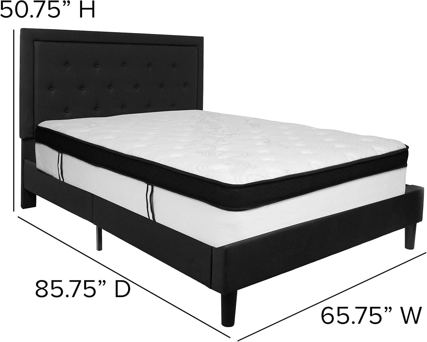image:imageFlash Furniture Roxbury Queen Size Tufted Upholstered Platform Bed in Dark Gray Fabric with Memory Foam MattressBlack