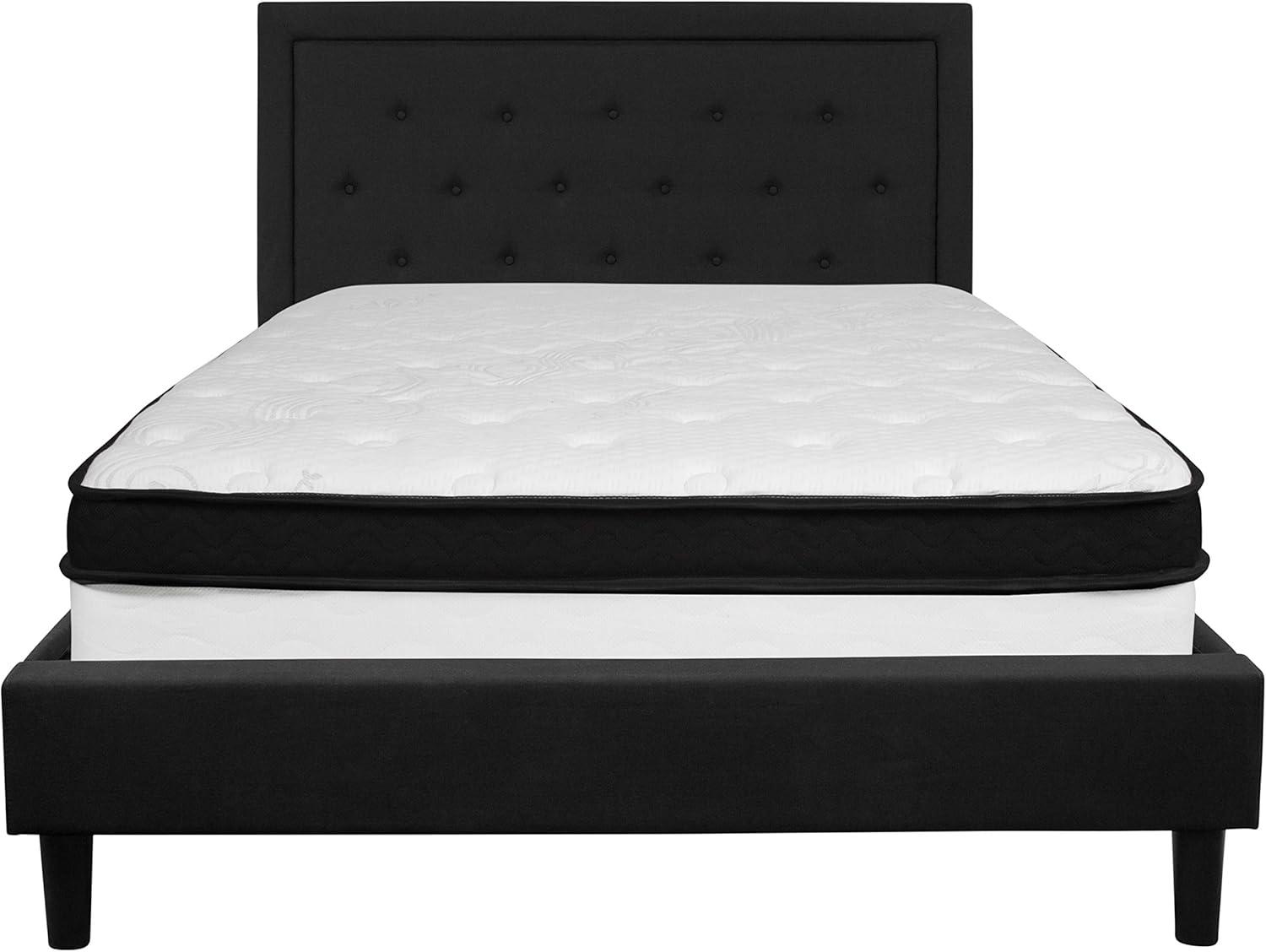image:imageFlash Furniture Roxbury Queen Size Tufted Upholstered Platform Bed in Dark Gray Fabric with Memory Foam MattressBlack