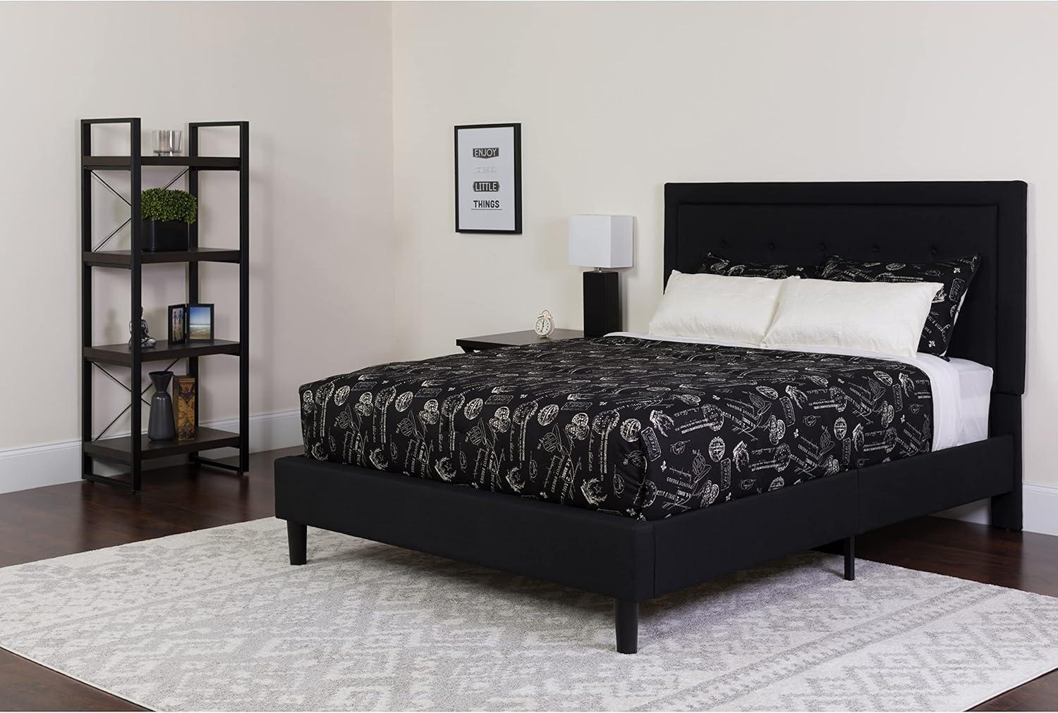 image:imageFlash Furniture Roxbury Queen Size Tufted Upholstered Platform Bed in Dark Gray Fabric with Memory Foam MattressBlack
