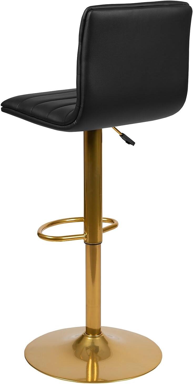 image:imageFlash Furniture Vincent Modern Black Vinyl Adjustable Bar Stool with Back Counter Height Swivel Stool with GoldPedestal Base Set of 2