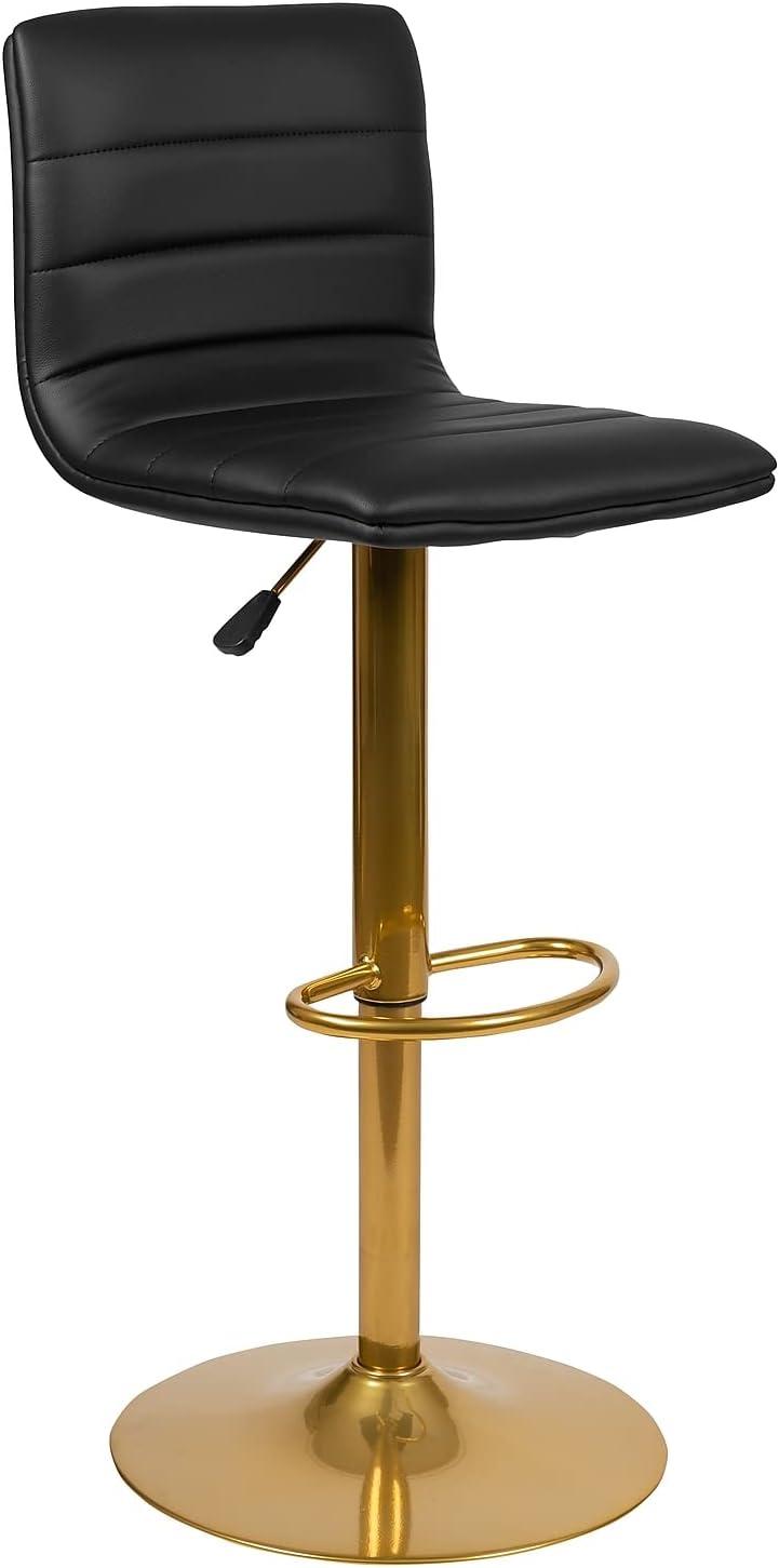 image:imageFlash Furniture Vincent Modern Black Vinyl Adjustable Bar Stool with Back Counter Height Swivel Stool with GoldPedestal Base Set of 2