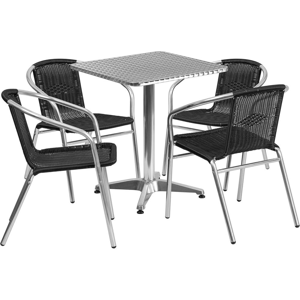 image:imageFlash Furniture 235 Square Aluminum IndoorOutdoor Table Set with 4 Dark Brown Rattan ChairsBlack