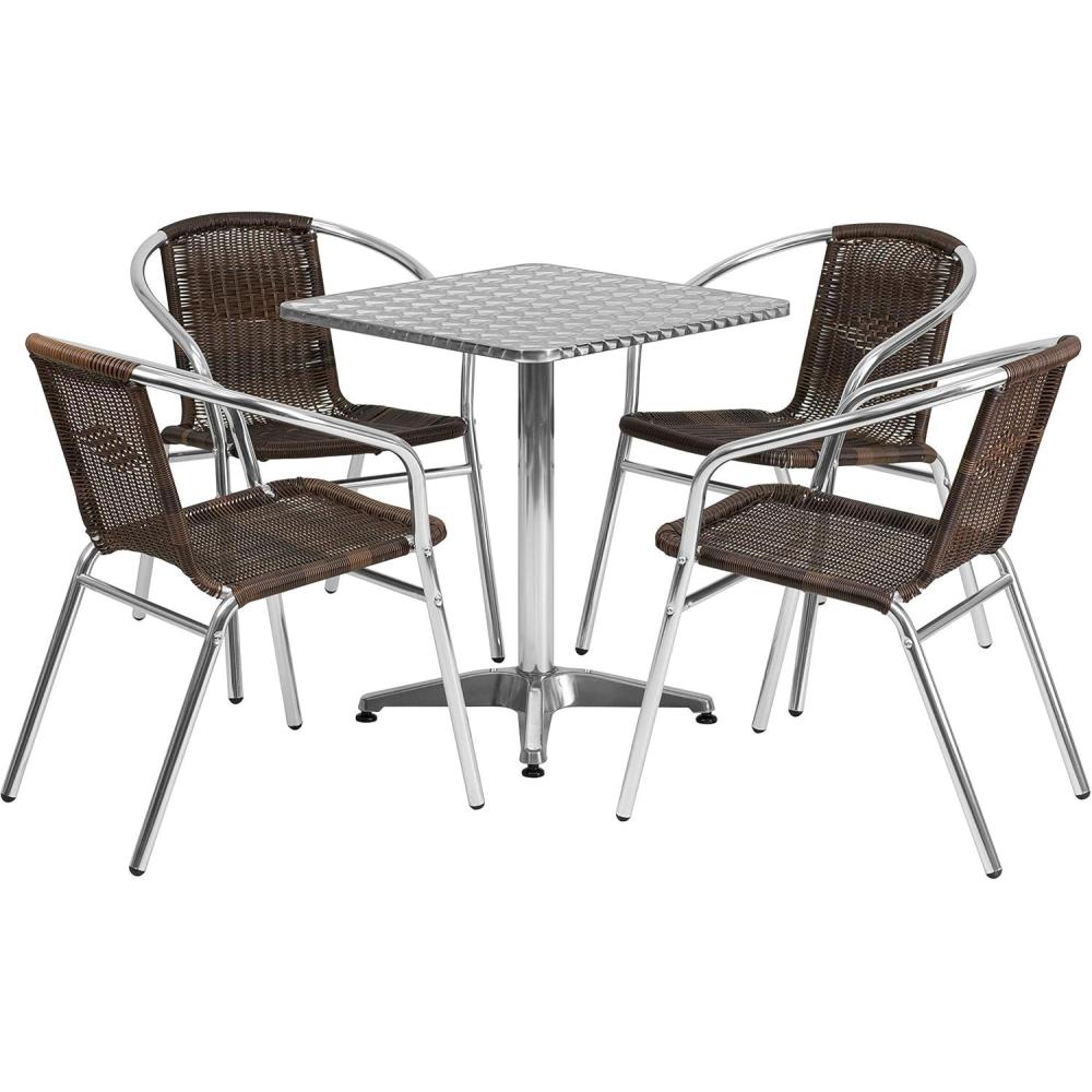 image:imageFlash Furniture 235 Square Aluminum IndoorOutdoor Table Set with 4 Dark Brown Rattan ChairsDark Brown