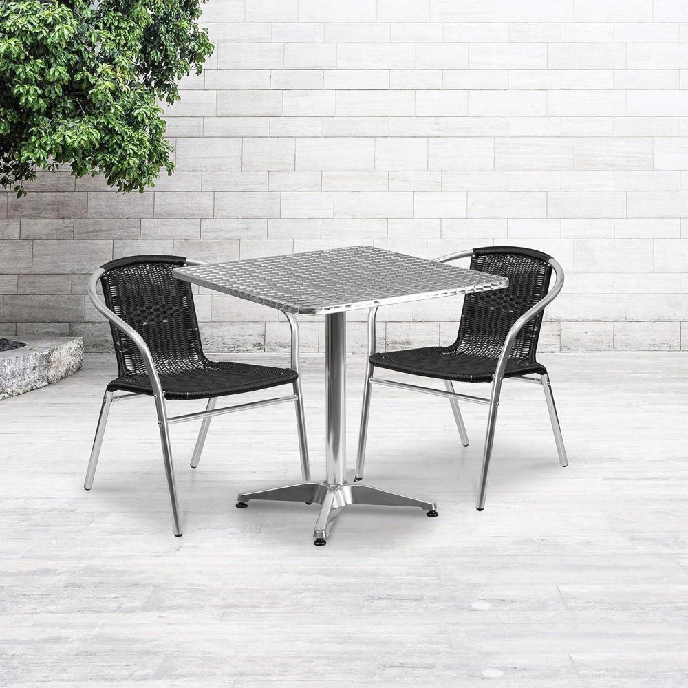 image:imageFlash Furniture 275 Square Aluminum IndoorOutdoor Table Set with 2 Dark Brown Rattan ChairsBlack