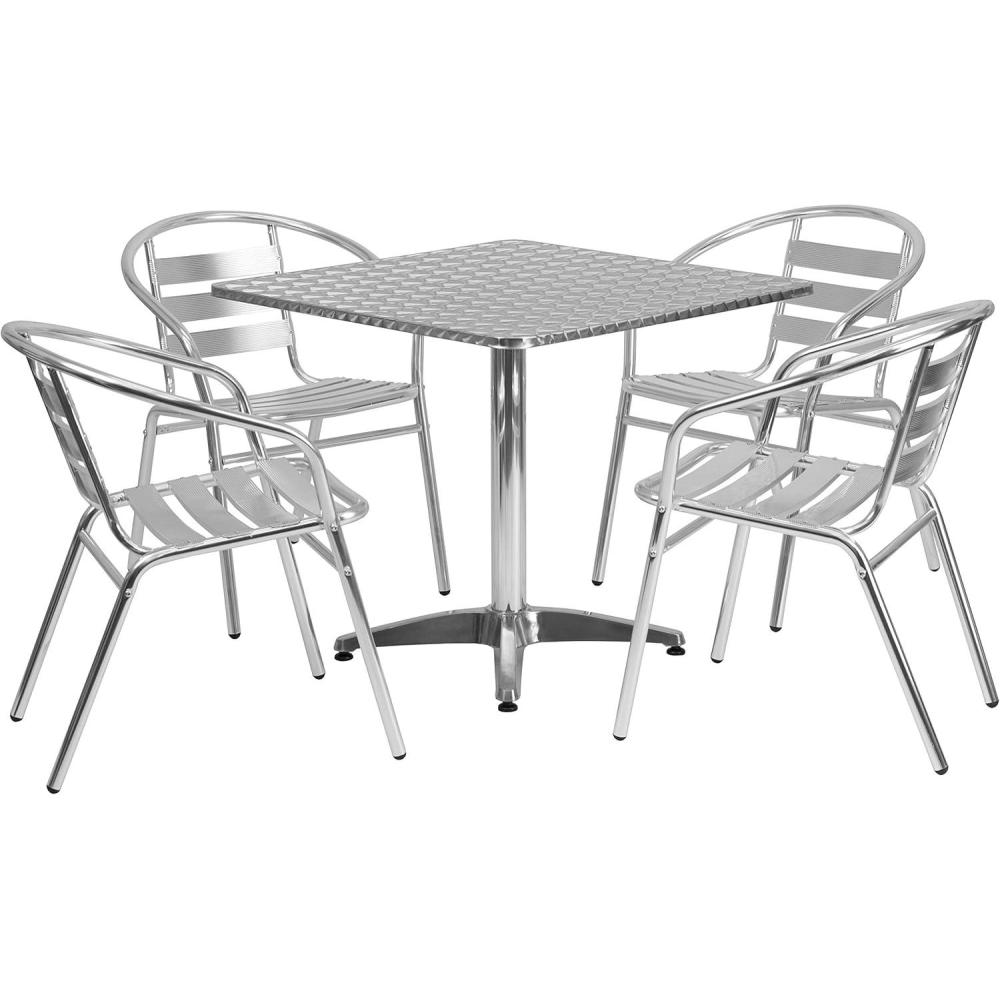 image:imageFlash Furniture 315 Square Aluminum IndoorOutdoor Table Set with 4 Slat Back ChairsMulti Color