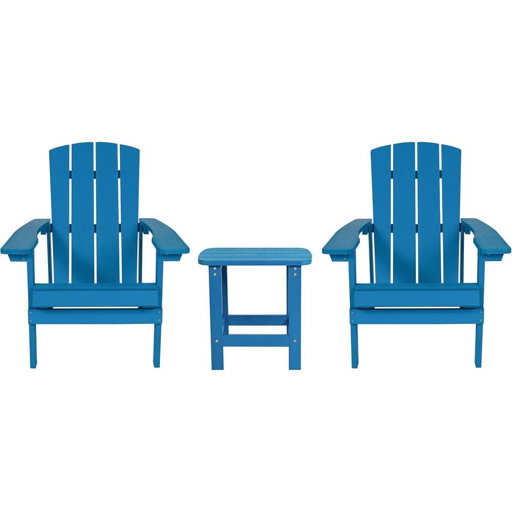 image:imageFlash Furniture Charlestown Commercial 2 Chair and Side Table Adirondack Set Red Poly Resin Weather ResistantBlue