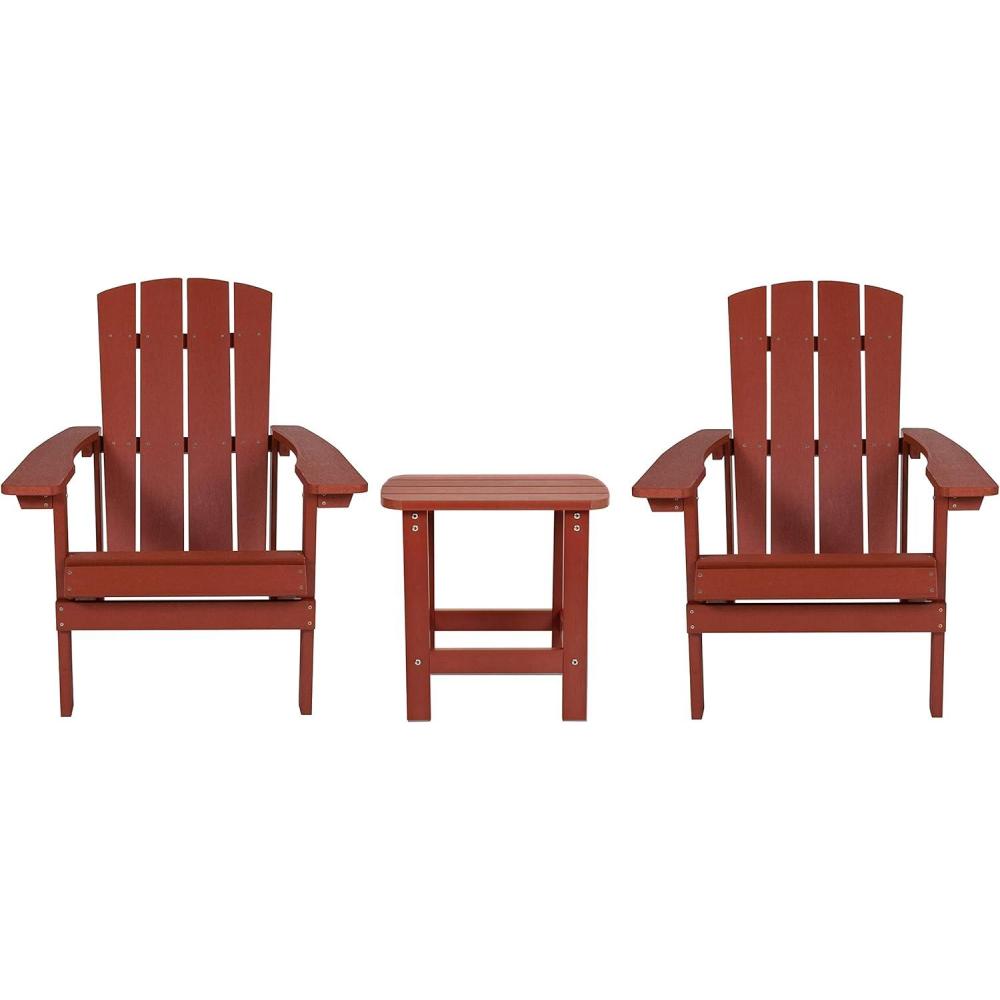 image:imageFlash Furniture Charlestown Commercial 2 Chair and Side Table Adirondack Set  Red Poly Resin  Weather ResistantRed