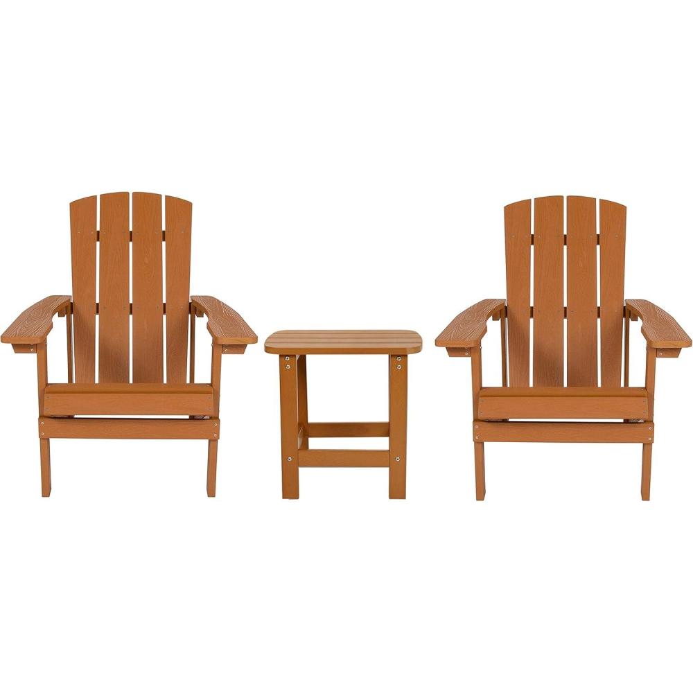 image:imageFlash Furniture Charlestown Commercial 2 Chair and Side Table Adirondack Set  Red Poly Resin  Weather ResistantTeak