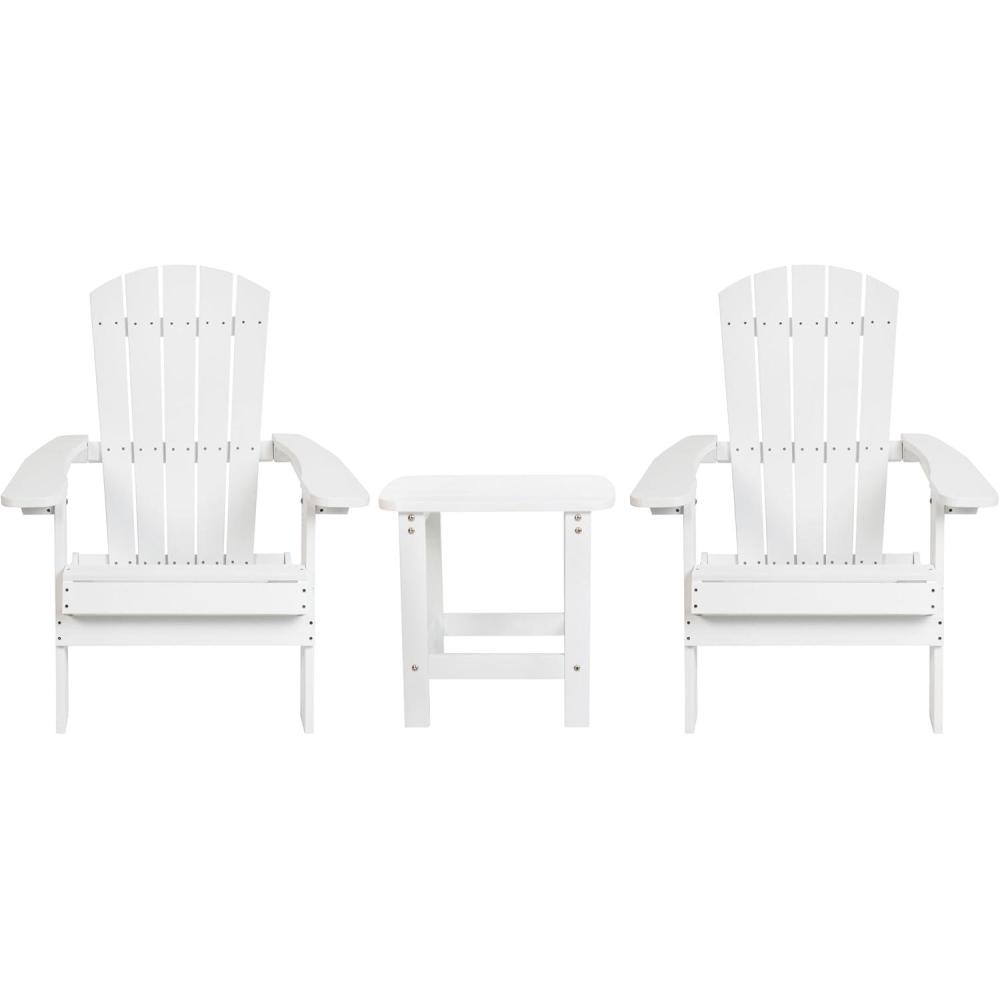 image:imageFlash Furniture Charlestown Commercial 2 Folding Chairs and Side Table Adirondack Set Black Poly Resin Weather ResistantWhite