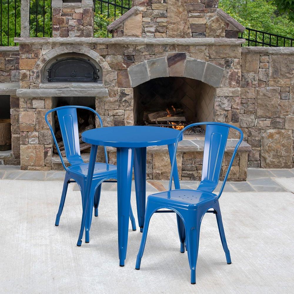 image:imageFlash Furniture Commercial Grade 24 Round Blue Metal IndoorOutdoor Table Set with 2 Cafe ChairsBlue