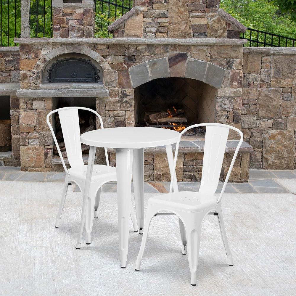 image:imageFlash Furniture Commercial Grade 24 Round Blue Metal IndoorOutdoor Table Set with 2 Cafe ChairsWhite