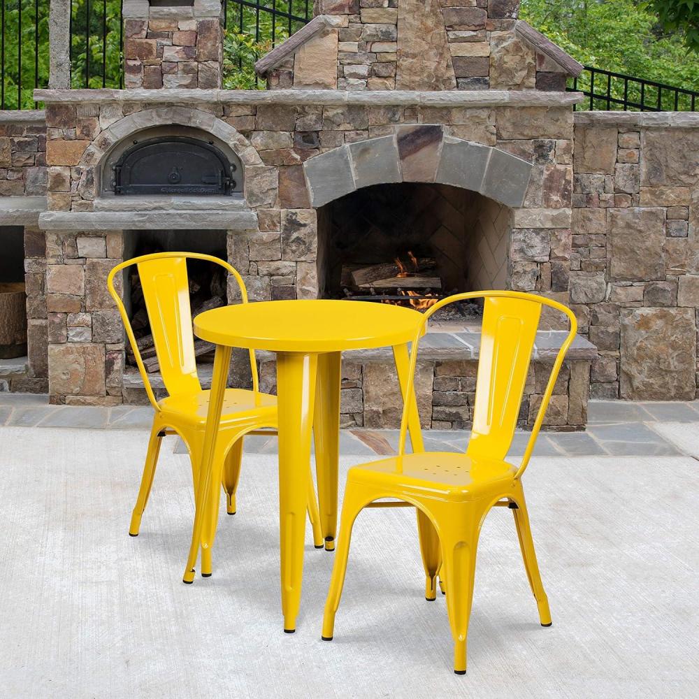 image:imageFlash Furniture Commercial Grade 24 Round Blue Metal IndoorOutdoor Table Set with 2 Cafe ChairsYellow