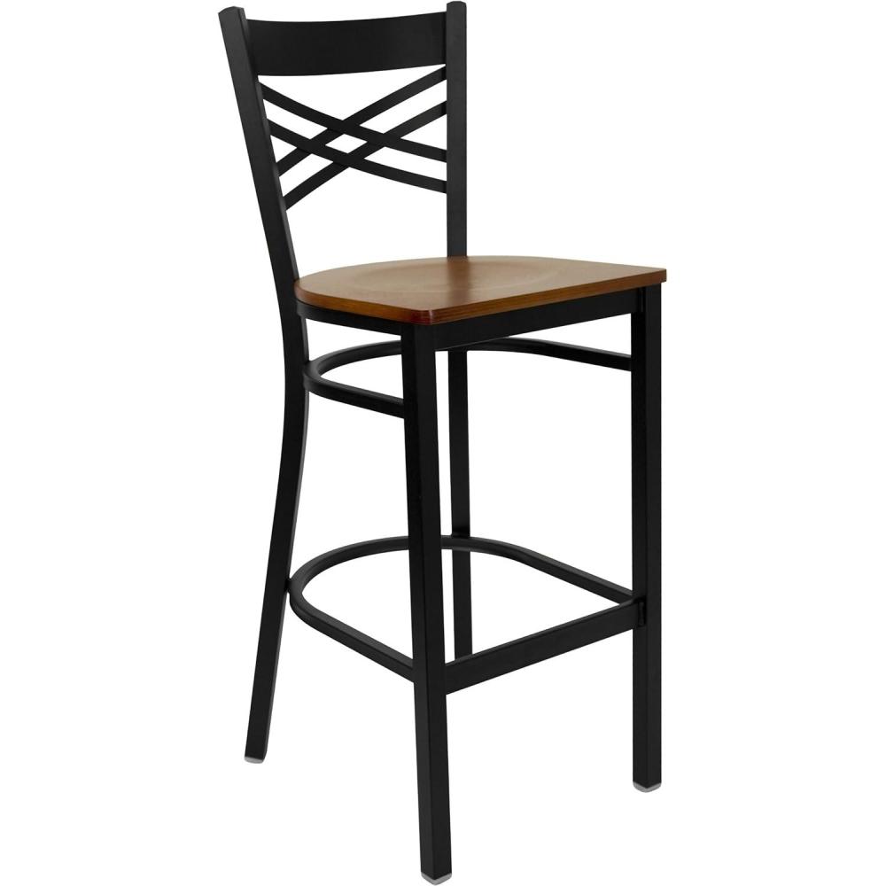image:imageFlash Furniture HERCULES Series Black X Back Metal Restaurant Barstool Black Vinyl SeatCherry Wood SeatBlack Metal Frame