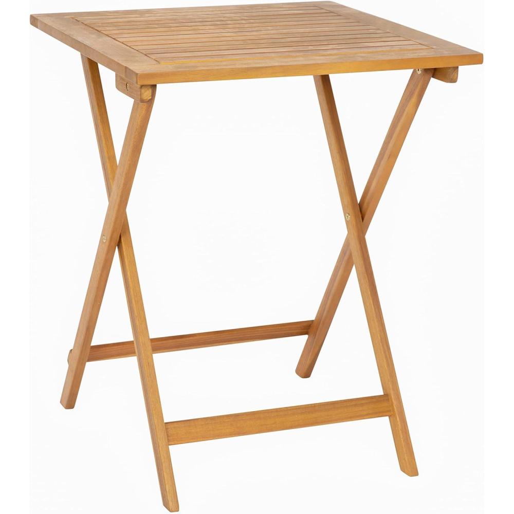 image:imageFlash Furniture Martindale Solid Acacia Wood Folding Patio Table Natural Finish Slatted Top and X Shaped Frame 24 Square Portable For Porch Patio or Sunroom