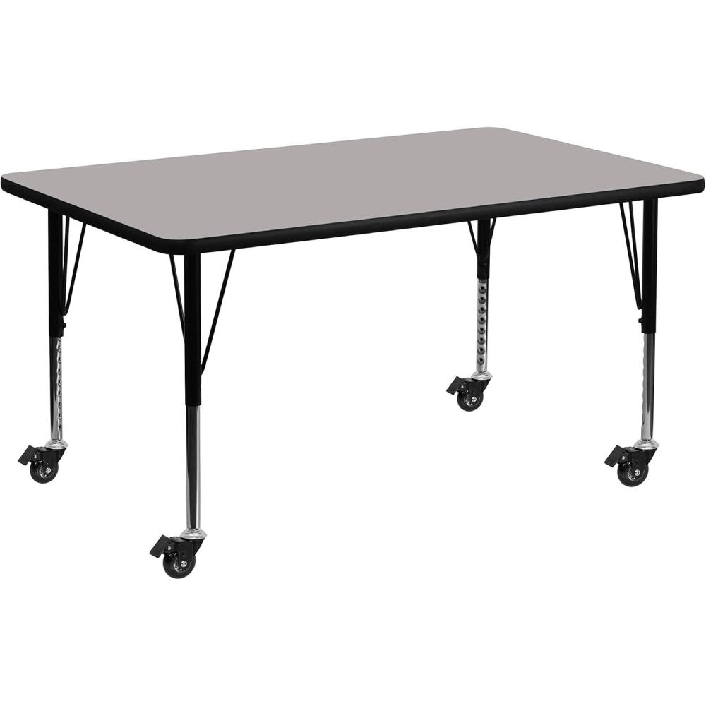 image:imageFlash Furniture Mobile 24W x 48L Rectangular Grey HP Laminate Activity Table Height Adjustable Short LegsGrey