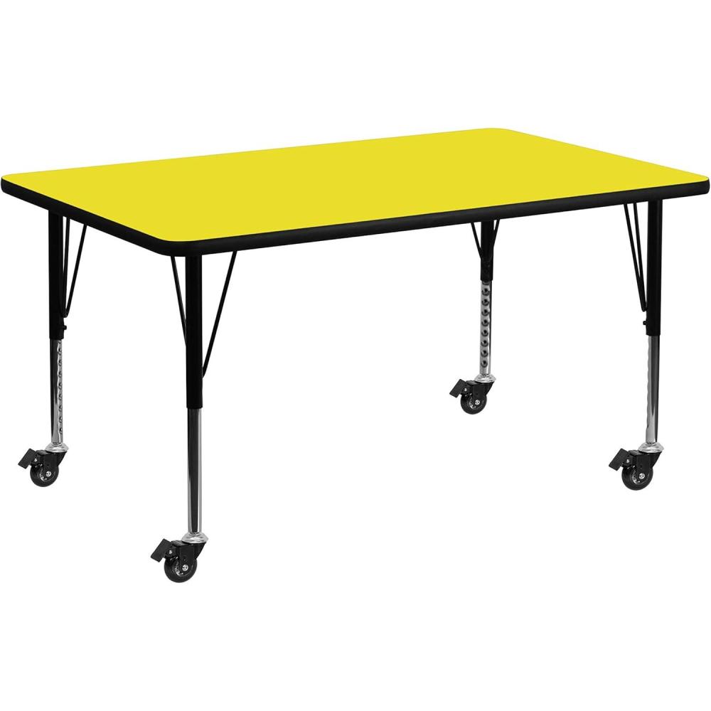 image:imageFlash Furniture Mobile 24W x 48L Rectangular Grey HP Laminate Activity Table  Height Adjustable Short LegsYellow