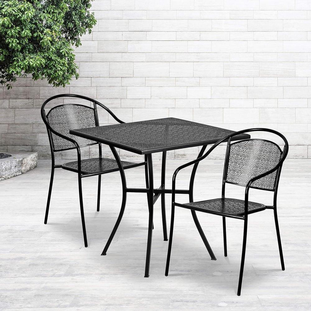 image:imageFlash Furniture Oia Commercial Grade 28 Square Black IndoorOutdoor Steel Patio Table Set with 2 Round Back ChairsBlack