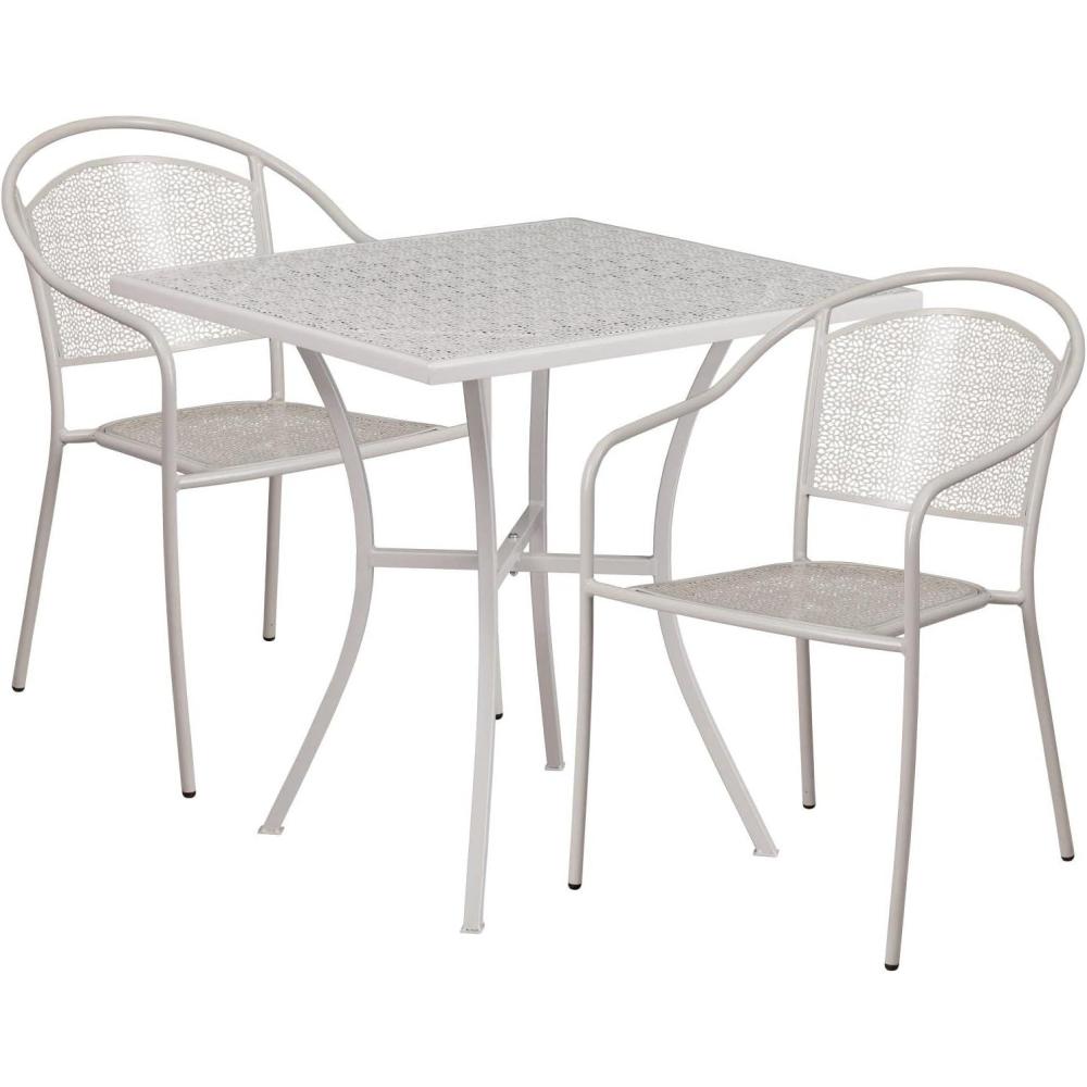 image:imageFlash Furniture Oia Commercial Grade 28 Square Black IndoorOutdoor Steel Patio Table Set with 2 Round Back ChairsLight Gray