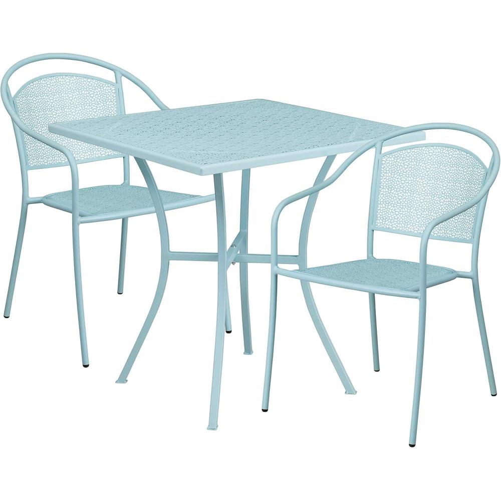 image:imageFlash Furniture Oia Commercial Grade 28 Square Black IndoorOutdoor Steel Patio Table Set with 2 Round Back ChairsSky Blue
