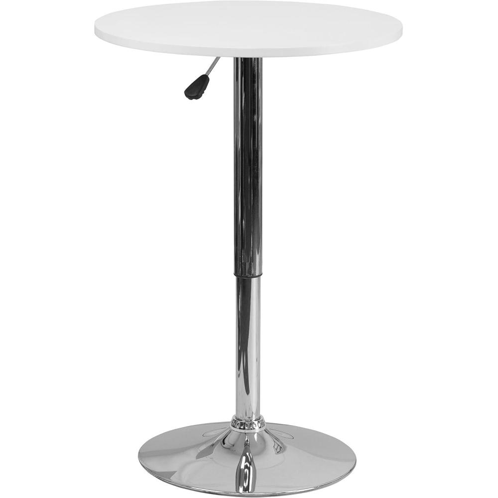 image:imageFlash Furniture Pearl 2375 Round Wood Dining Table with Chrome Base Narrow Round Wood Cocktail Table Adjusts 2625  3575H WhiteSilver