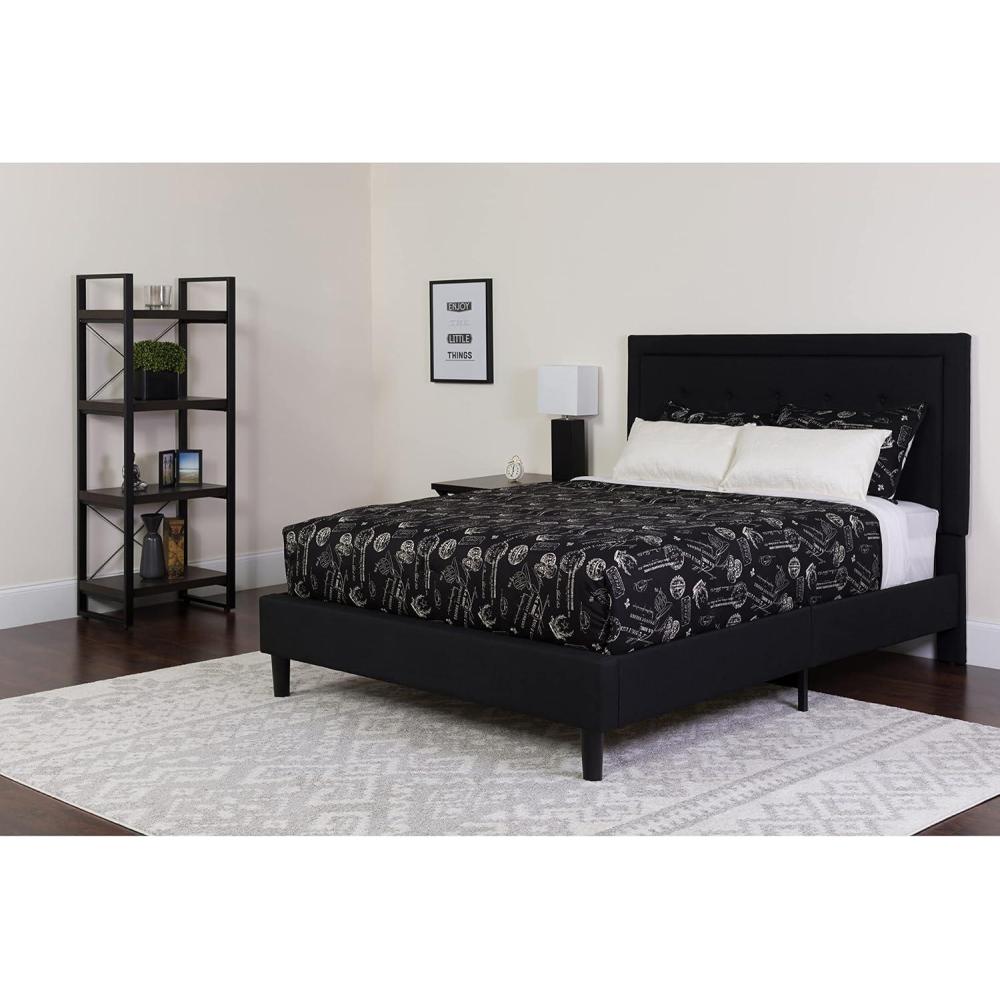 image:imageFlash Furniture Roxbury Queen Size Tufted Upholstered Platform Bed in Dark Gray Fabric with Memory Foam MattressBlack