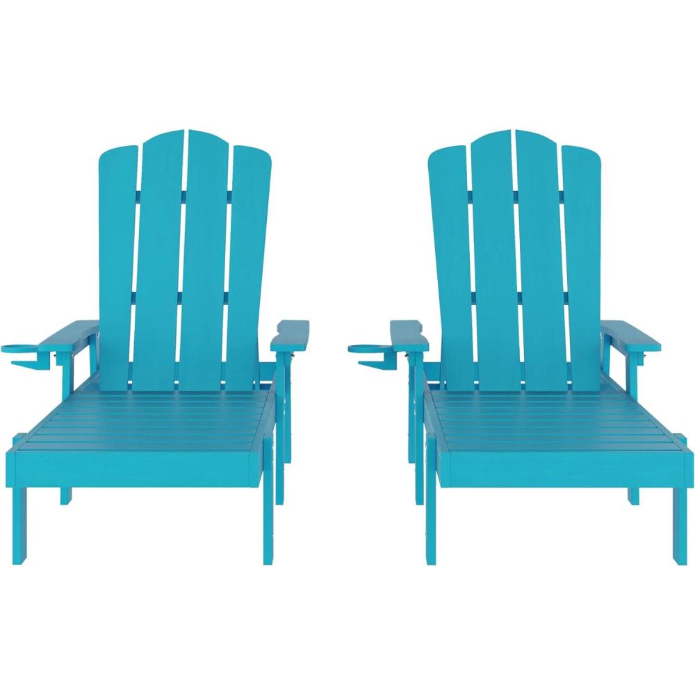 image:imageFlash Furniture Sonora Adjustable Adirondack Lounger with Cup Holder Commercial Grade AllWeatherWeather IndoorOutdoor Recycled HDPE Lounge Chair BlueBlue