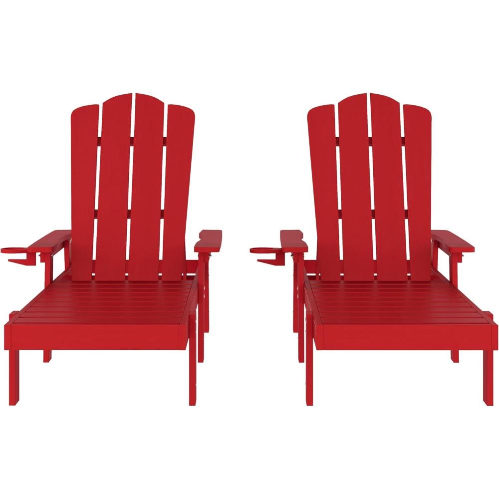 image:imageFlash Furniture Sonora Adjustable Adirondack Lounger with Cup Holder Commercial Grade AllWeatherWeather IndoorOutdoor Recycled HDPE Lounge Chair BlueRed