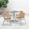 Flash Furniture 23.5” Square Aluminum Indoor-Outdoor Table Set with 4 Dark Brown Rattan Chairs(Beige)
