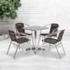 Flash Furniture 23.5” Square Aluminum Indoor-Outdoor Table Set with 4 Dark Brown Rattan Chairs(Dark Brown)