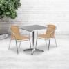 Flash Furniture 27.5” Square Aluminum Indoor-Outdoor Table Set with 2 Dark Brown Rattan Chairs(Beige)