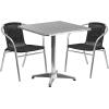Flash Furniture 27.5” Square Aluminum Indoor-Outdoor Table Set with 2 Dark Brown Rattan Chairs(Black)