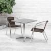 Flash Furniture 27.5” Square Aluminum Indoor-Outdoor Table Set with 2 Dark Brown Rattan Chairs(Dark Brown)