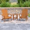 Flash Furniture Charlestown Commercial 2 Chair and Side Table Adirondack Set – Red Poly Resin – Weather Resistant(Teak)