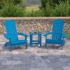 Flash Furniture Charlestown Commercial 2 Folding Chairs and Side Table Adirondack Set – Black Poly Resin – Weather Resistant(Blue)