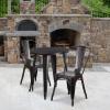 Flash Furniture Commercial Grade 24″ Round Blue Metal Indoor-Outdoor Table Set with 2 Cafe Chairs(Black-antique Gold)