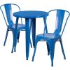 Flash Furniture Commercial Grade 24″ Round Blue Metal Indoor-Outdoor Table Set with 2 Cafe Chairs(Blue)