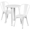 Flash Furniture Commercial Grade 24″ Round Blue Metal Indoor-Outdoor Table Set with 2 Cafe Chairs(White)