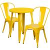 Flash Furniture Commercial Grade 24″ Round Blue Metal Indoor-Outdoor Table Set with 2 Cafe Chairs(Yellow)