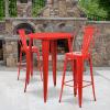 Flash Furniture Commercial Grade 30″ Round Red Metal Indoor-Outdoor Bar Table Set with 2 Cafe Stools(Red)