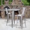 Flash Furniture Commercial Grade 30″ Round Red Metal Indoor-Outdoor Bar Table Set with 2 Cafe Stools(Silver)
