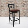 Flash Furniture HERCULES Series Black ”X” Back Metal Restaurant Barstool – Black Vinyl Seat(Burgundy Vinyl Seat/Black Metal Frame)