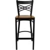 Flash Furniture HERCULES Series Black ”X” Back Metal Restaurant Barstool – Black Vinyl Seat(Cherry Wood Seat/Black Metal Frame)