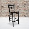 Flash Furniture HERCULES Series Black ”X” Back Metal Restaurant Barstool – Black Vinyl Seat(Mahogany Wood Seat/Black Metal Frame)